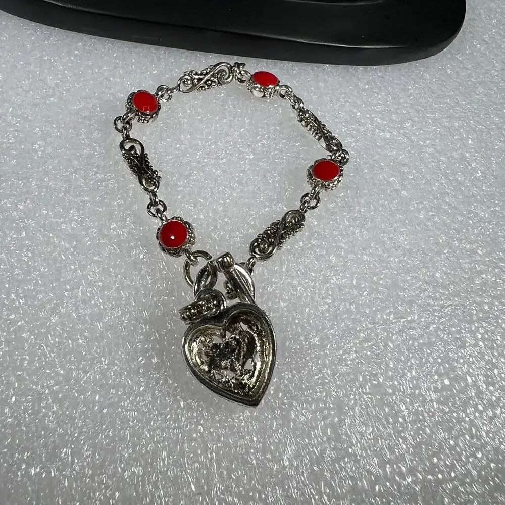 Retro Red Vintage Scroll Heart Toggle Bracelet NWOT Deadstock Costume Fashion